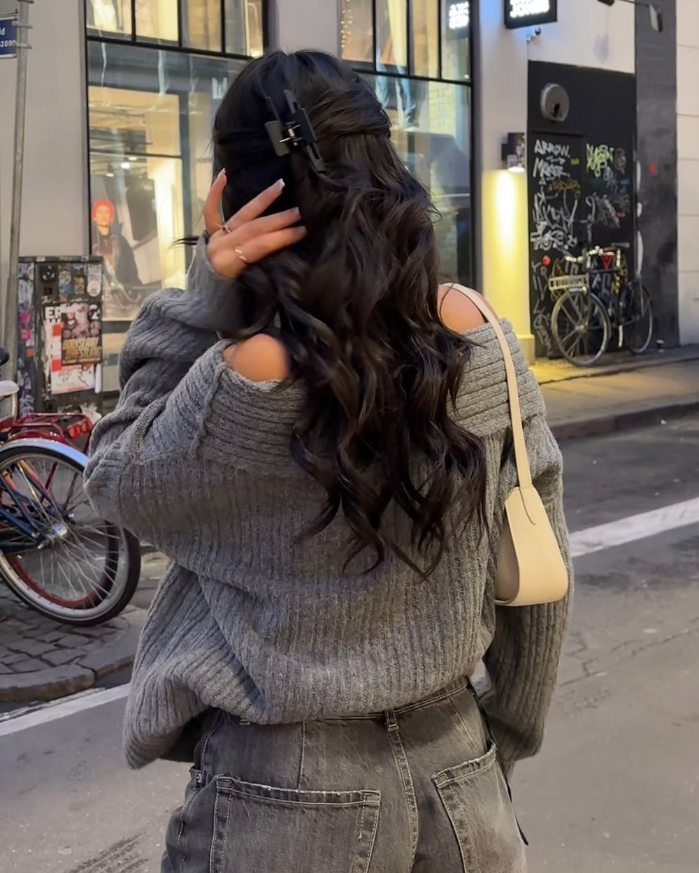 Elinor off shoulder strik - Grå