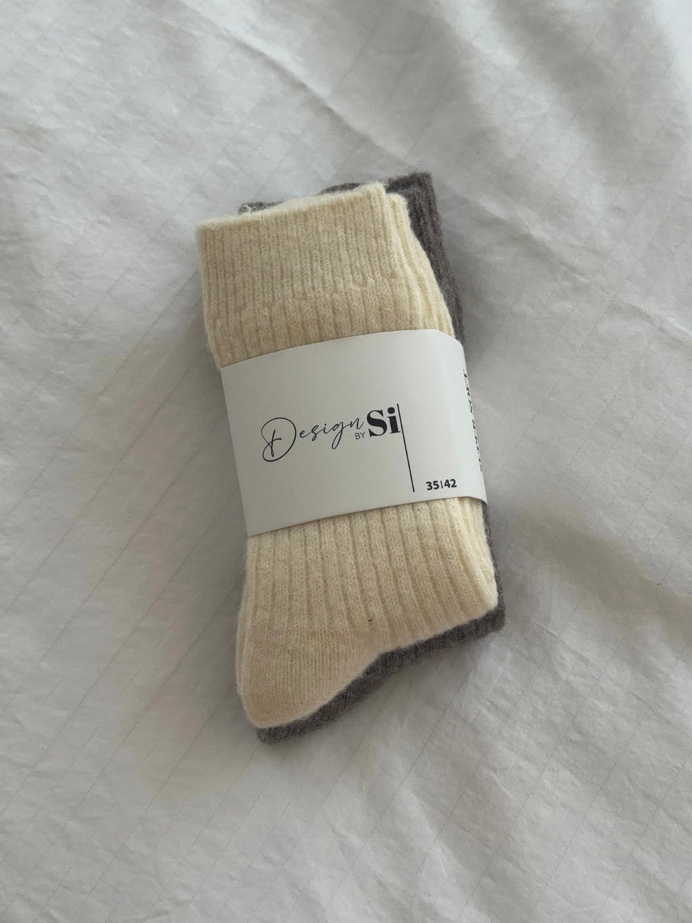 2-pak strikkede strømper - Beige/brun