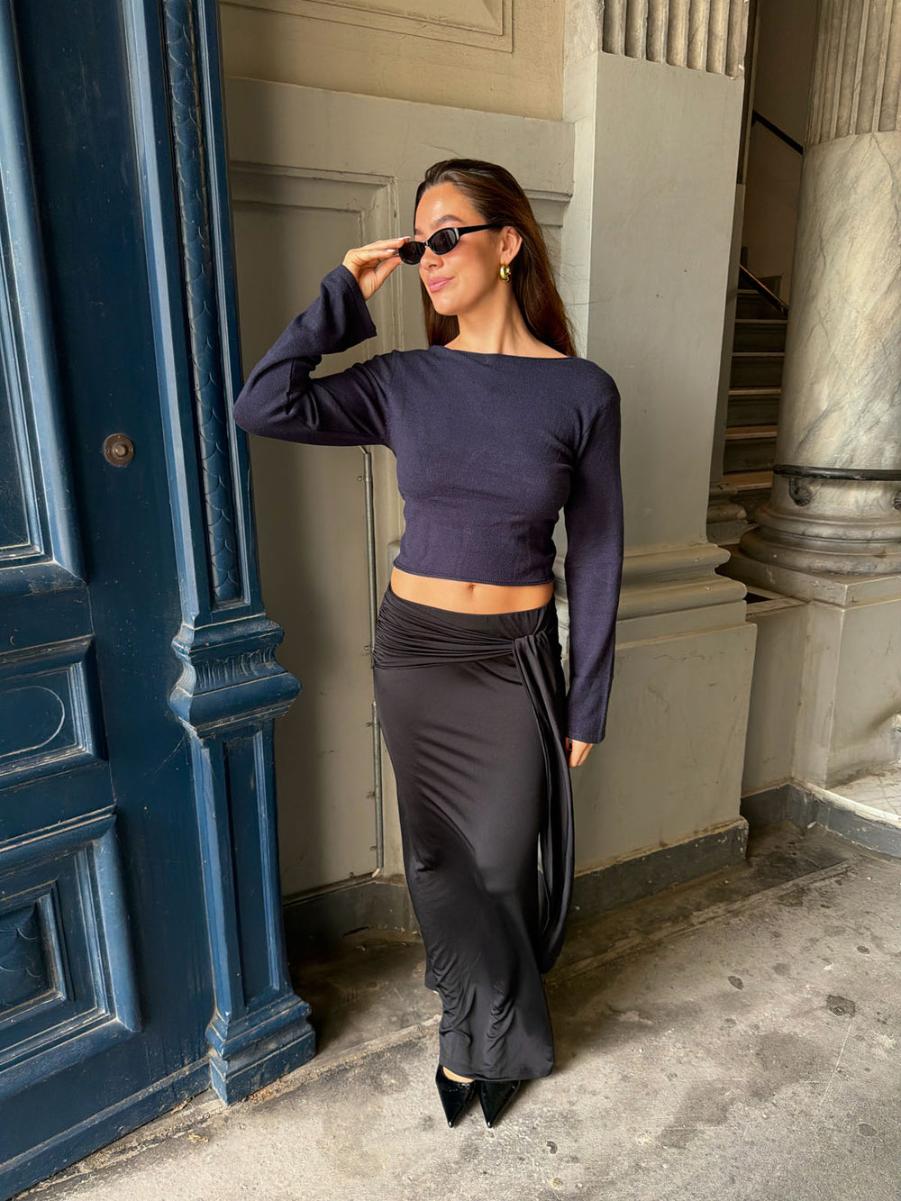 Simona 2 ways bindebluse - Navy