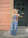 Alaia lavtaljede jeans med lyndetalje - Lys denim