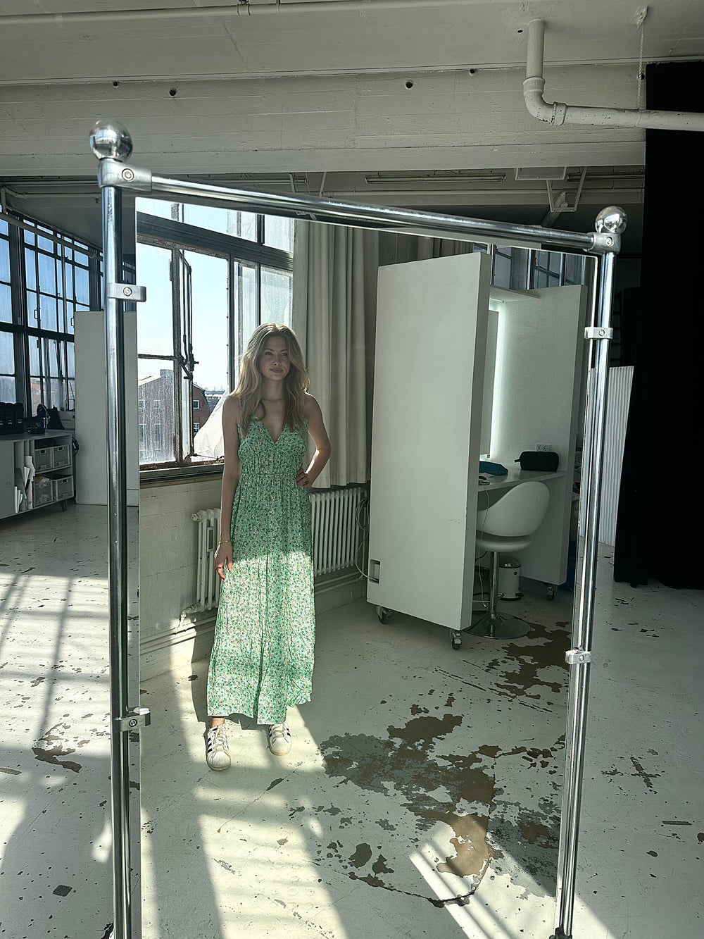 Kimora maxikjole med blomster - Grøn