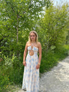 Asti kjole med lyseblå blomster - Beige