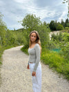 Premium square neck bluse i strik - Grå