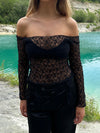 Pixi off shoulder bluse i blonder - Sort