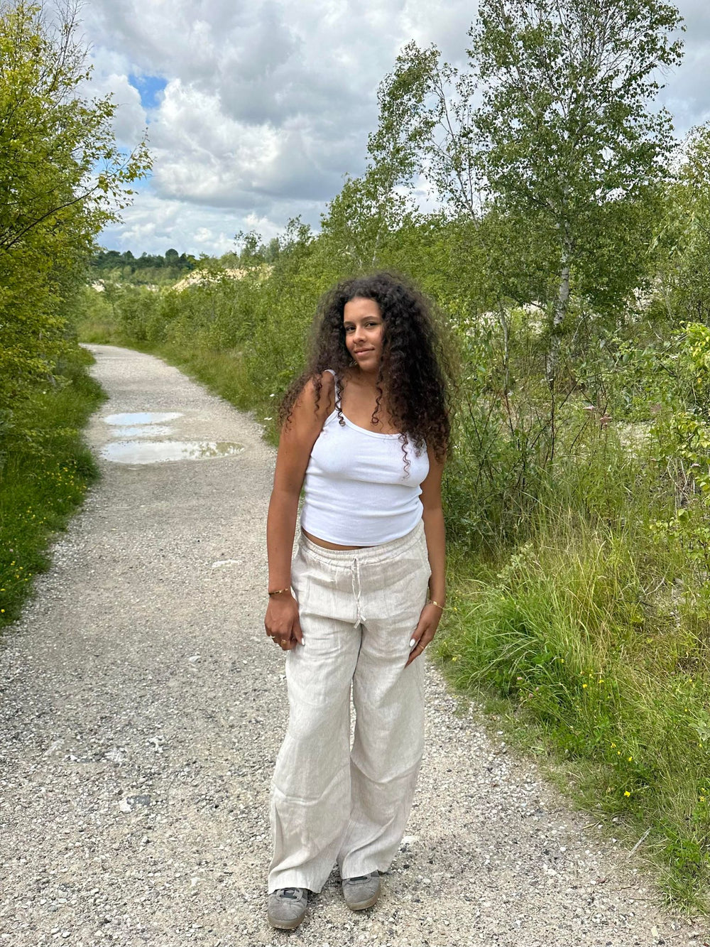 Milana hørbukser - beige/hvide striber