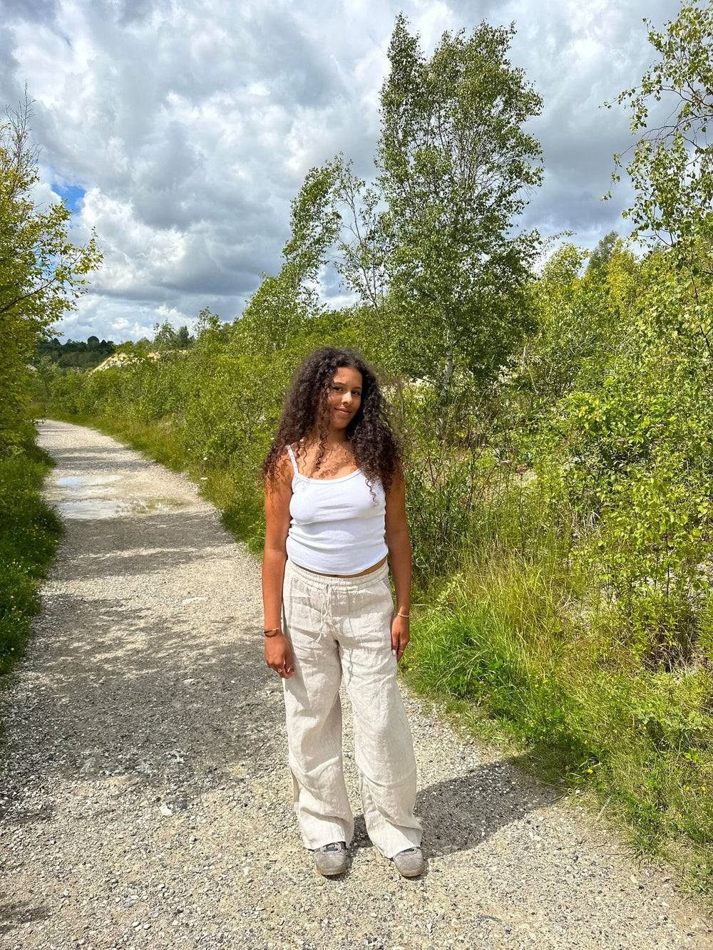 Milana hørbukser - beige/hvide striber