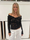 Bodil langærmet bluse med blonder - Sort