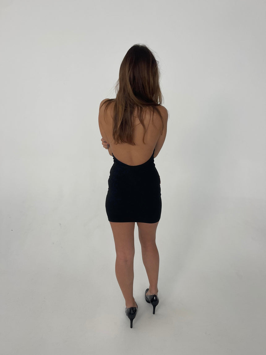 Lorraine halterneck glitterkjole - Sort