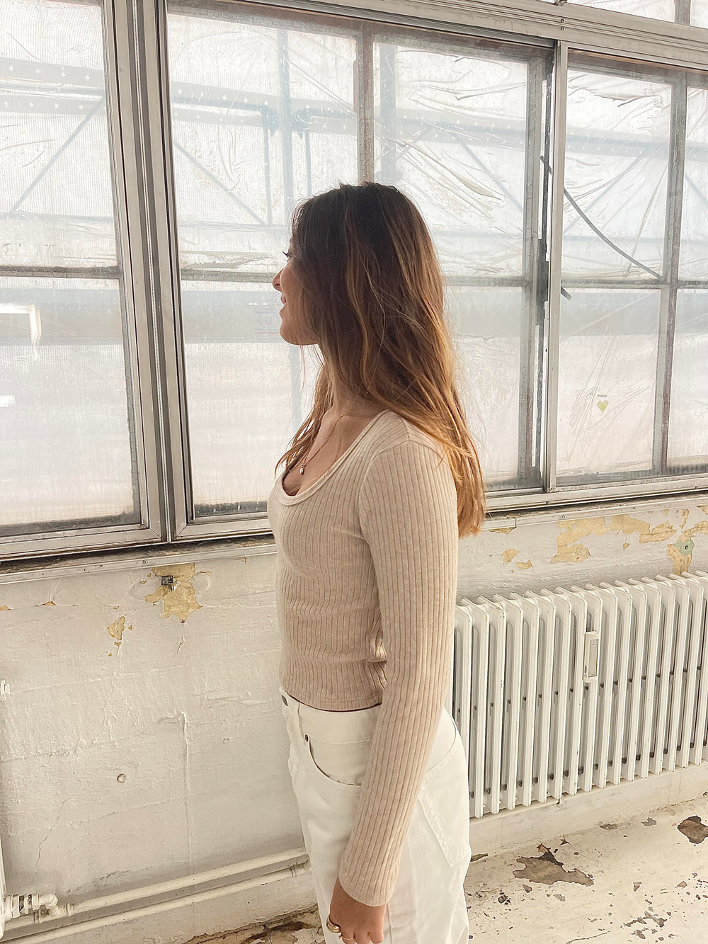 Ariella square neck bluse - Beige