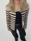 Xenia cardigan med striber - Beige/sort
