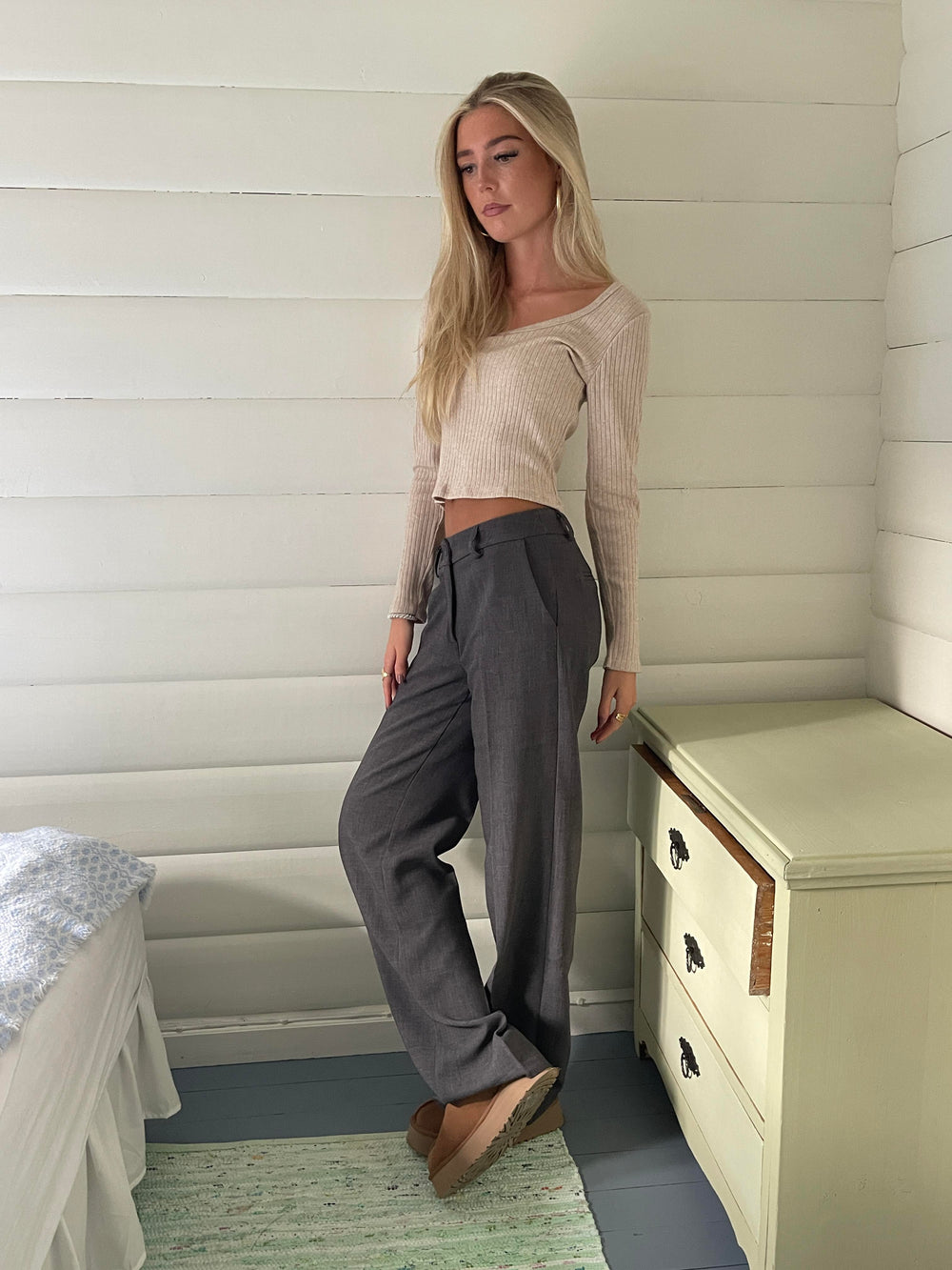 Ariella square neck bluse - Beige