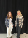 Xenia cardigan med striber - Beige/sort