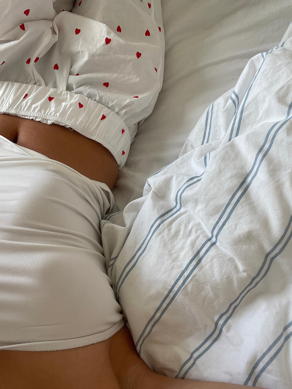Ane pyjamas bukser med hjerter - Hvid