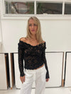 Bodil langærmet bluse med blonder - Sort