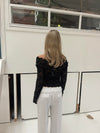 Bodil langærmet bluse med blonder - Sort