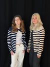 Xenia cardigan med striber - Navy/hvid