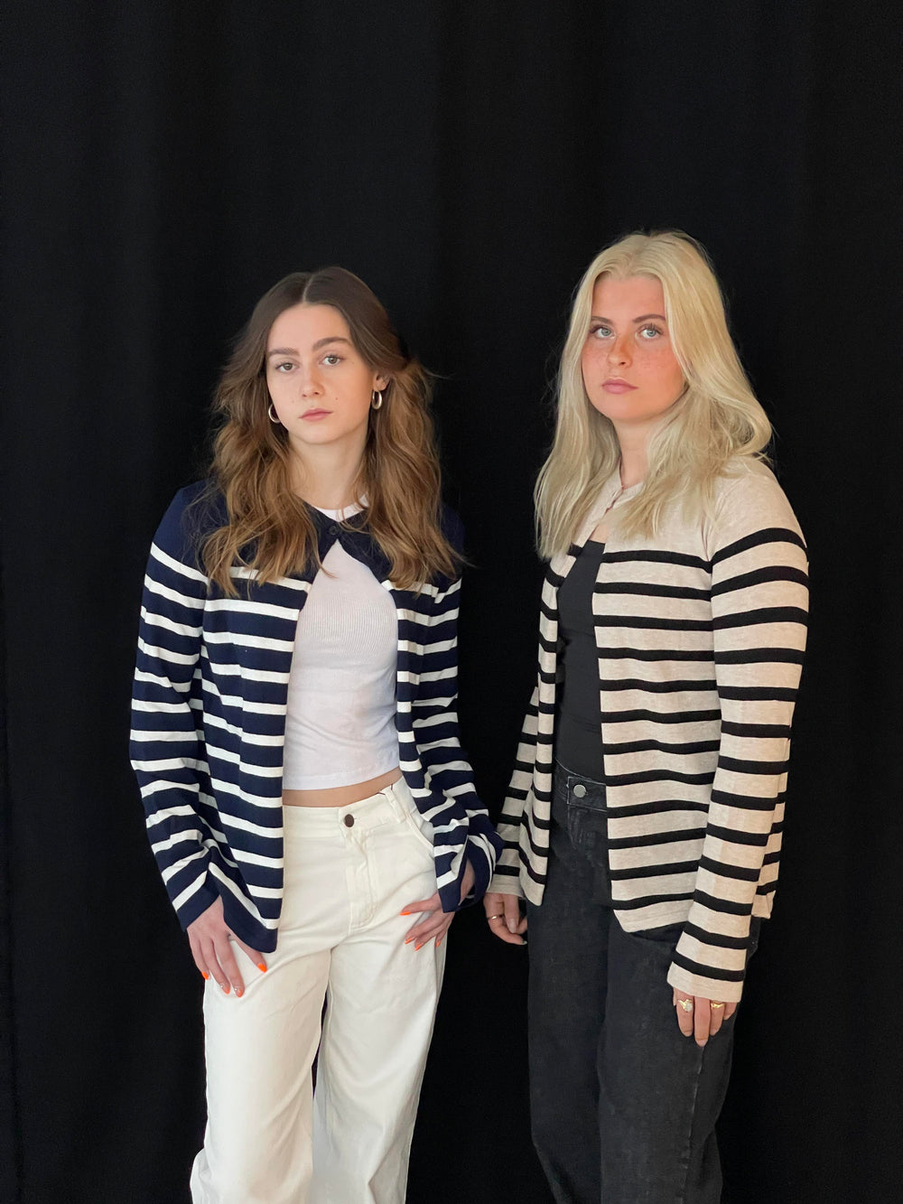 Xenia cardigan med striber - Navy/hvid