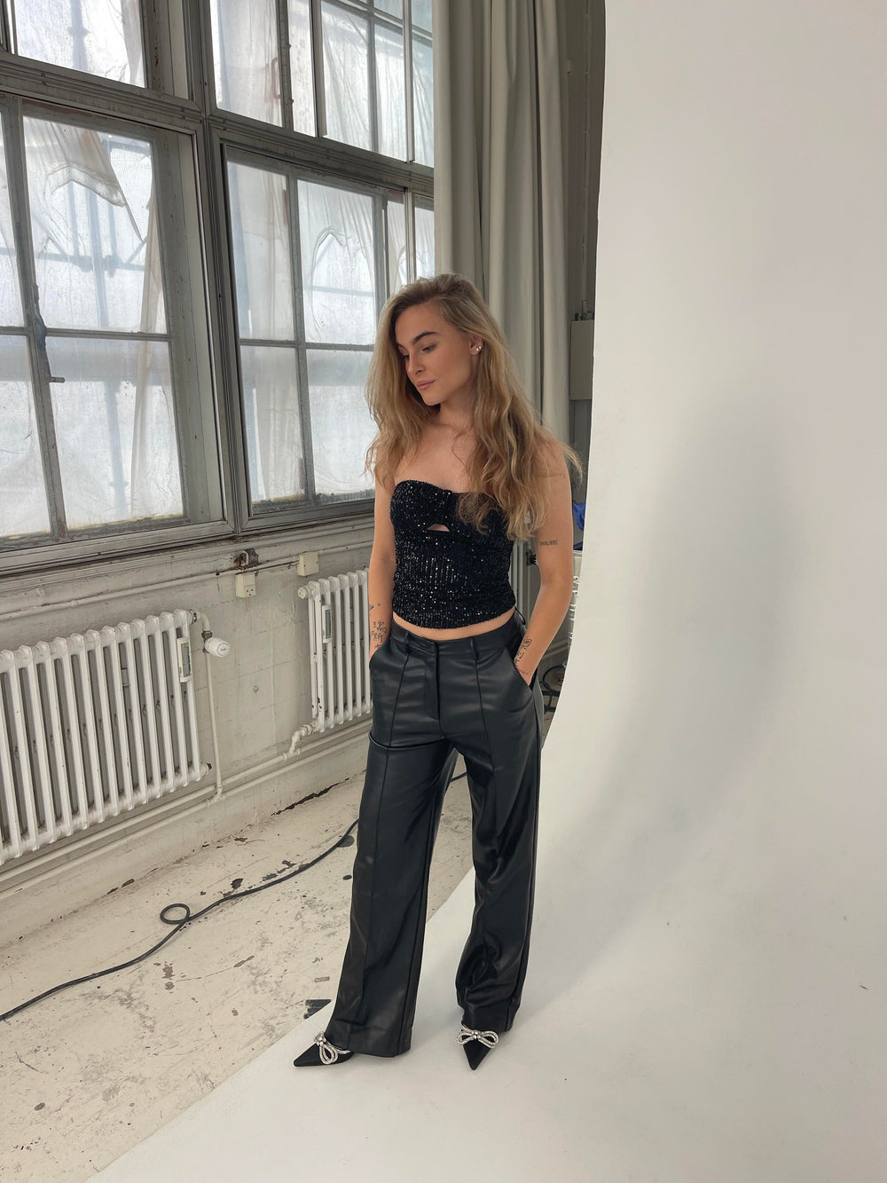 Margot palliettop - Sort
