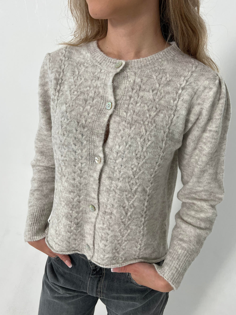 Cilla strikket cardigan - Lysegrå