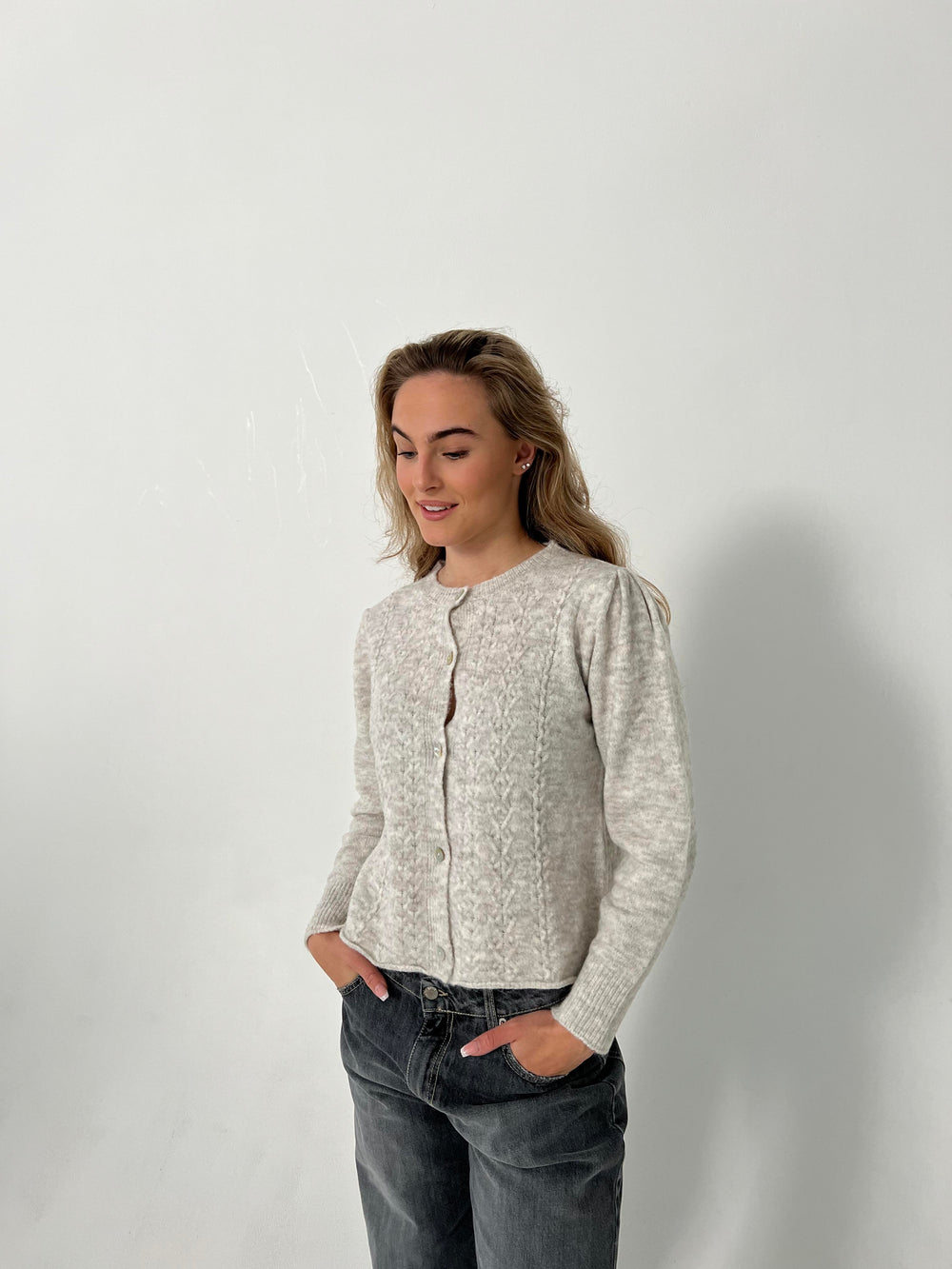 Cilla strikket cardigan - Lysegrå