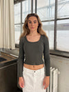 Ariella square neck bluse - Mørkegrøn
