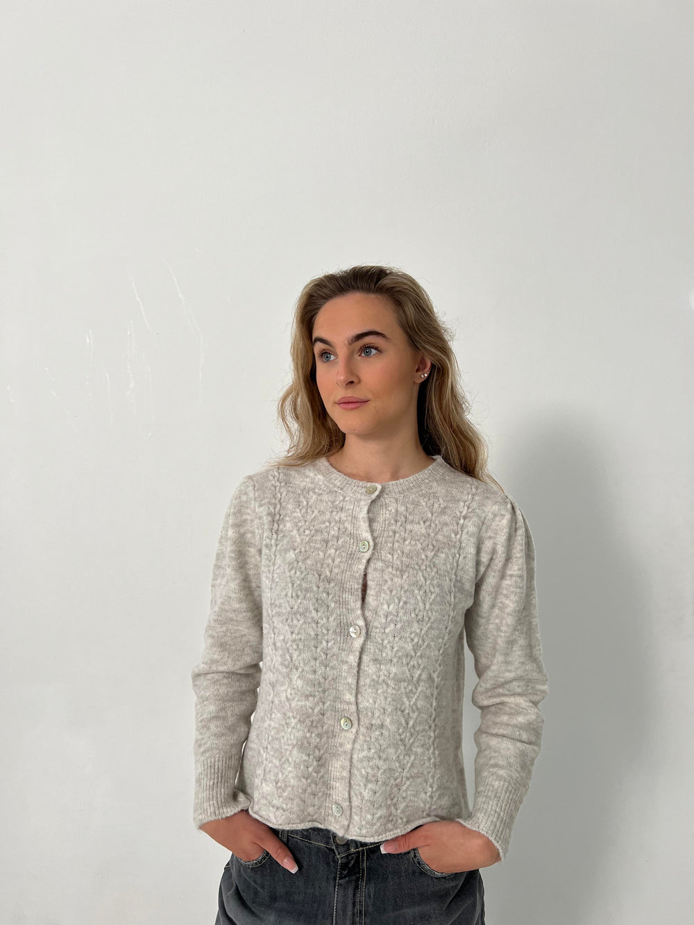 Cilla strikket cardigan - Lysegrå