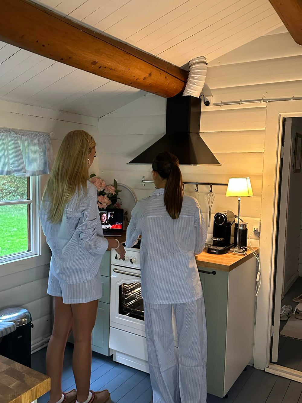 Avana pyjamasskjorte med striber - Blå/hvid