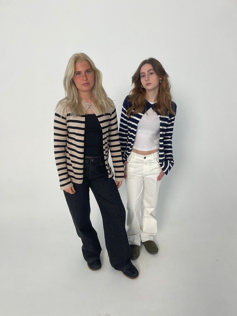 Xenia cardigan med striber - Navy/hvid