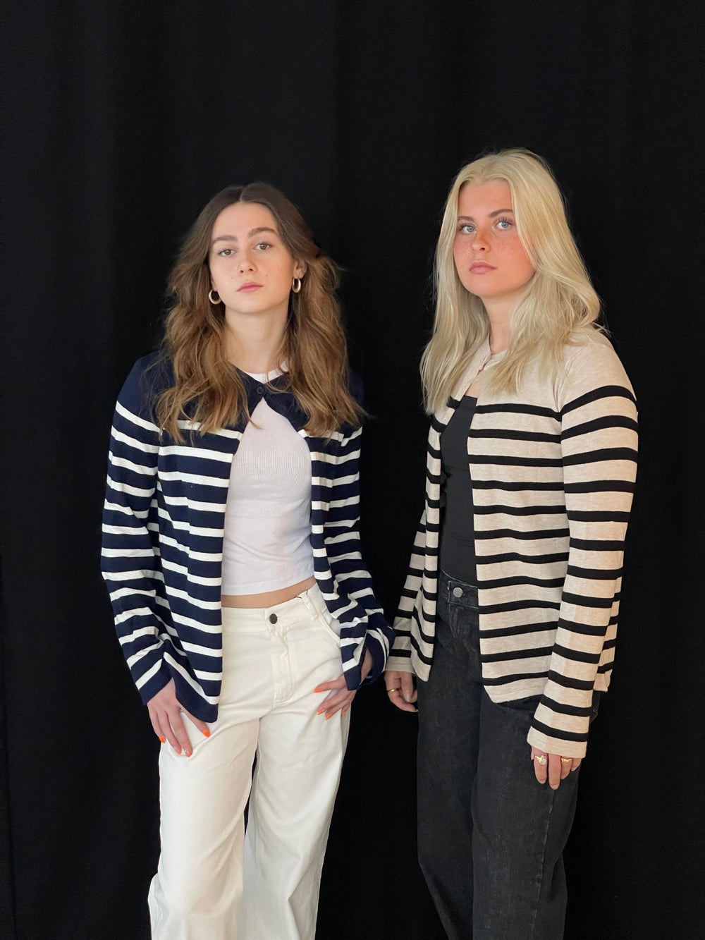 Xenia cardigan med striber - Navy/hvid
