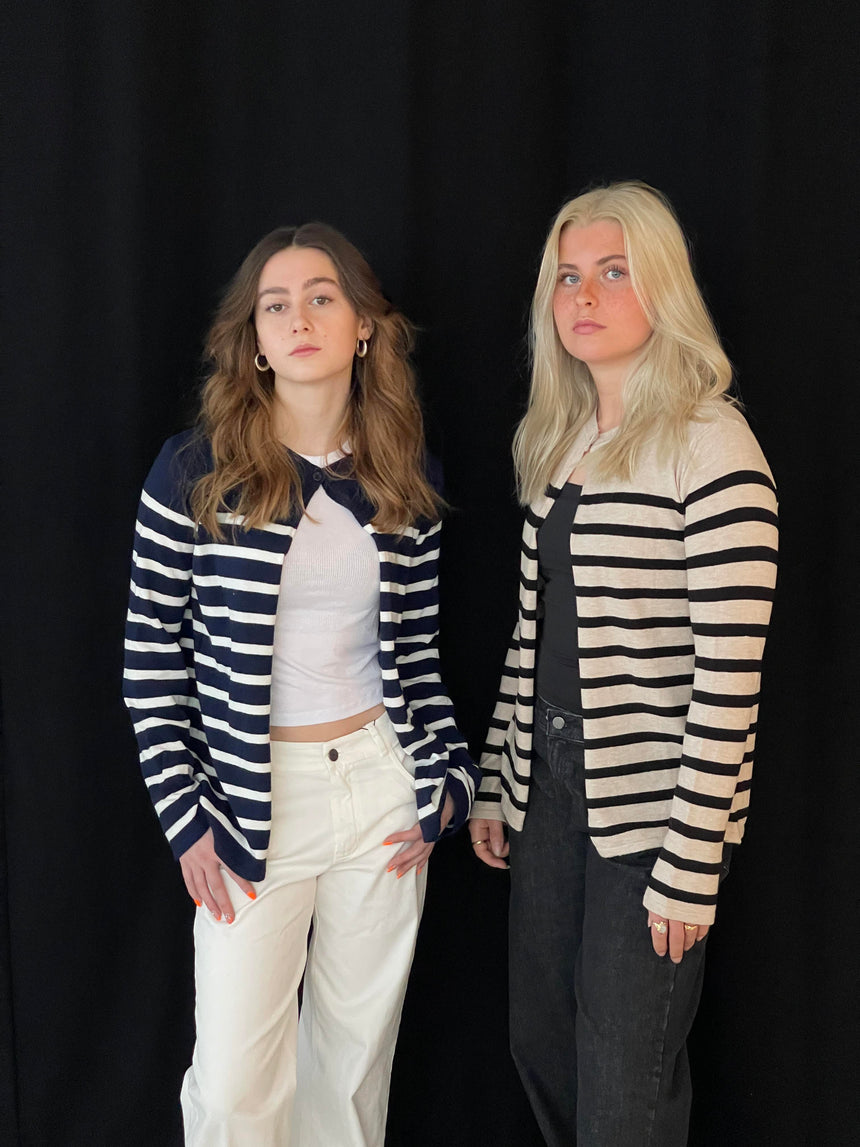 Xenia cardigan med striber - Navy/hvid