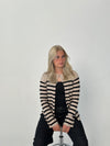 Xenia cardigan med striber - Beige/sort