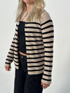 Xenia cardigan med striber - Beige/sort