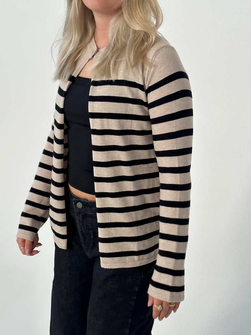 Xenia cardigan med striber - Beige/sort