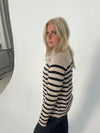 Xenia cardigan med striber - Beige/sort