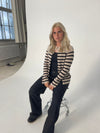 Xenia cardigan med striber - Beige/sort