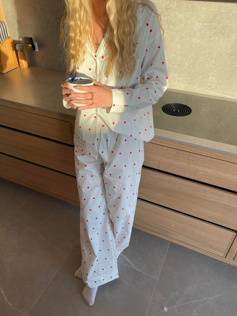 Ane pyjamas bukser med hjerter - Hvid
