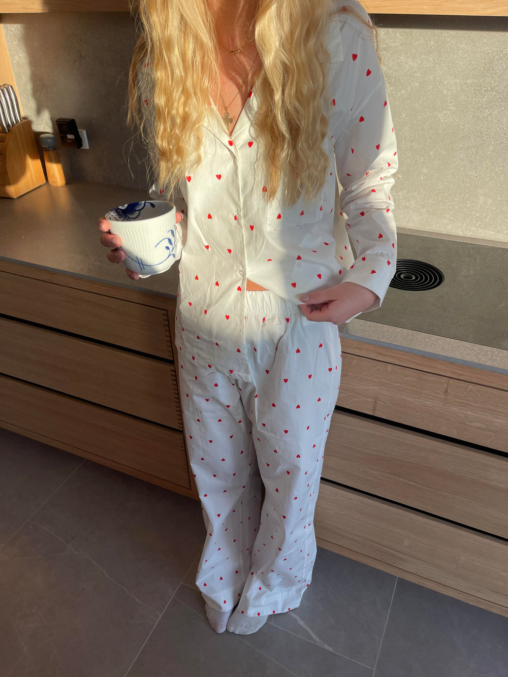 Ane pyjamas bukser med hjerter - Hvid