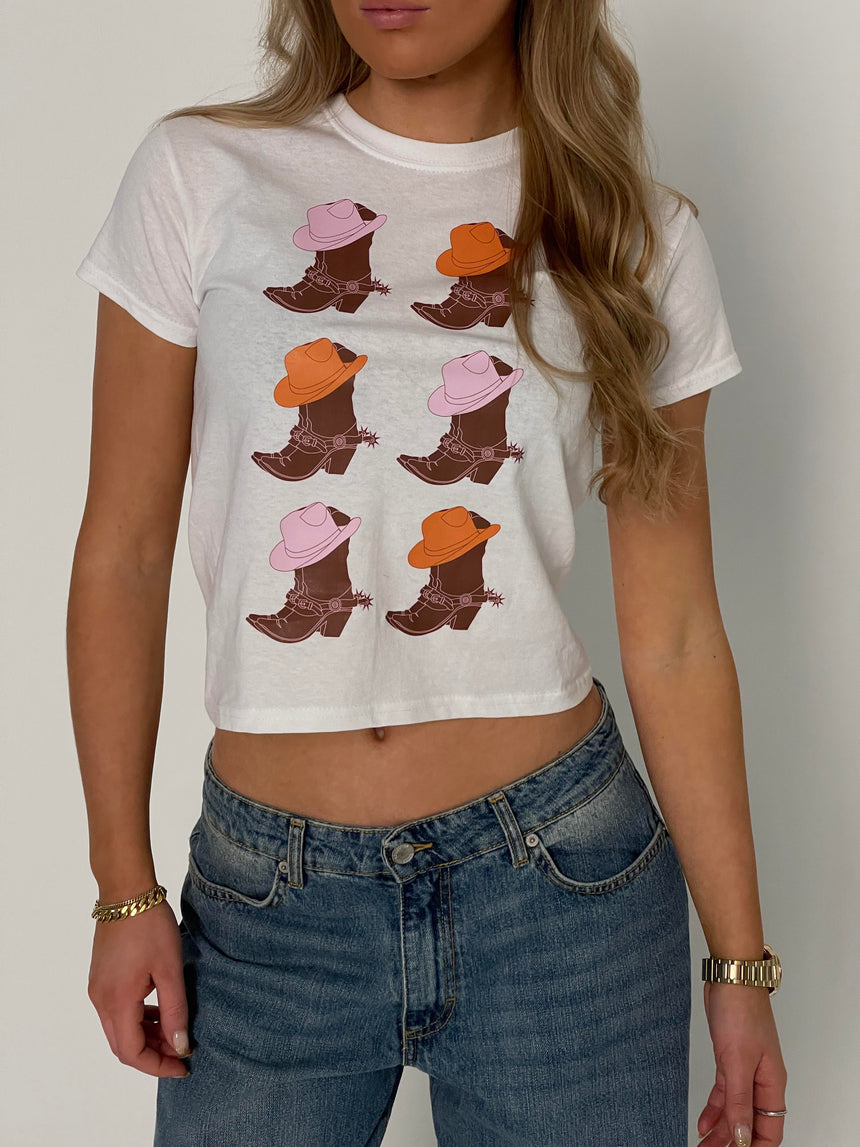 "Cowboy boots" baby tee - Hvid