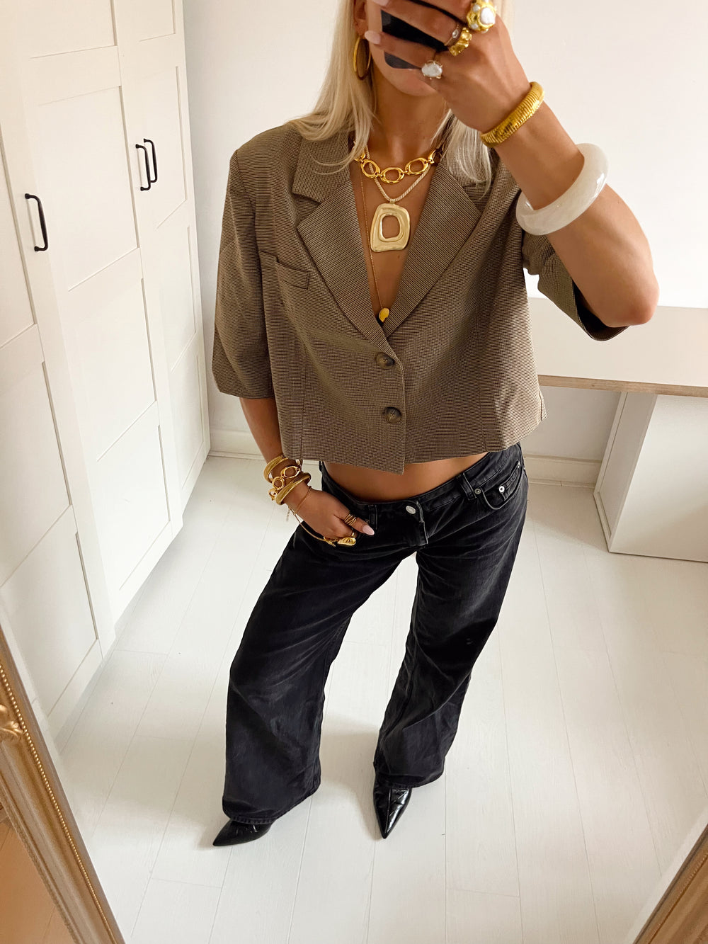 Juliane cropped blazer i tern - Grøn