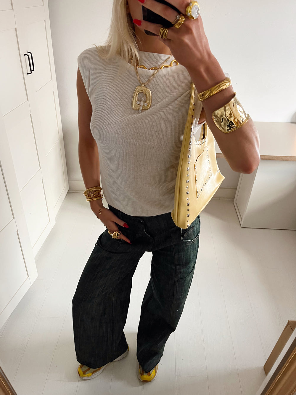 Olive jeans med detaljer - Blågrøn