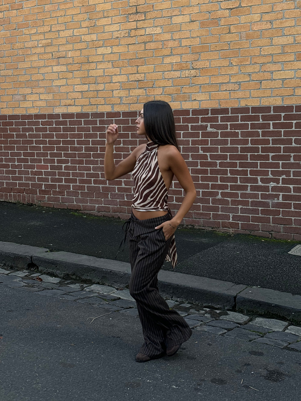 Zira top med dyreprint - Brun/beige