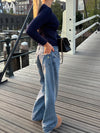 Alaia lavtaljede jeans med lyndetalje - Lys denim
