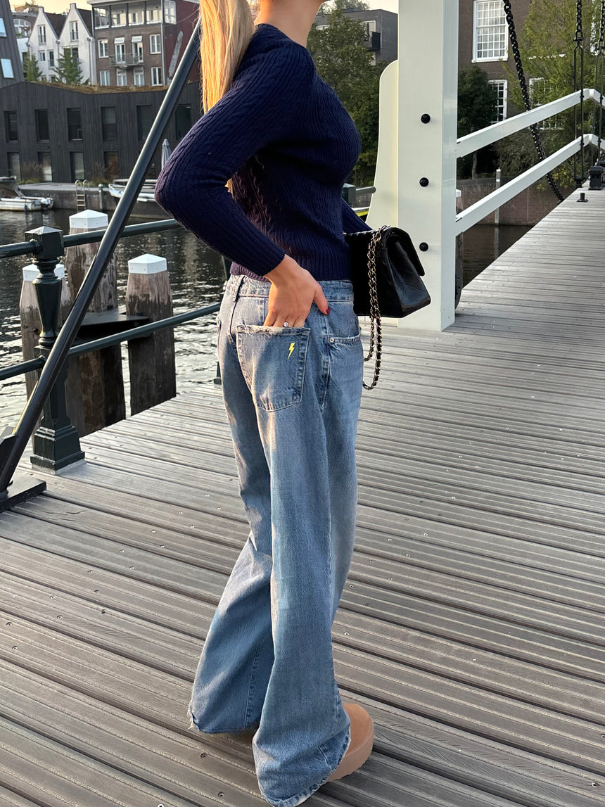 Alaia lavtaljede jeans med lyndetalje - Lys denim
