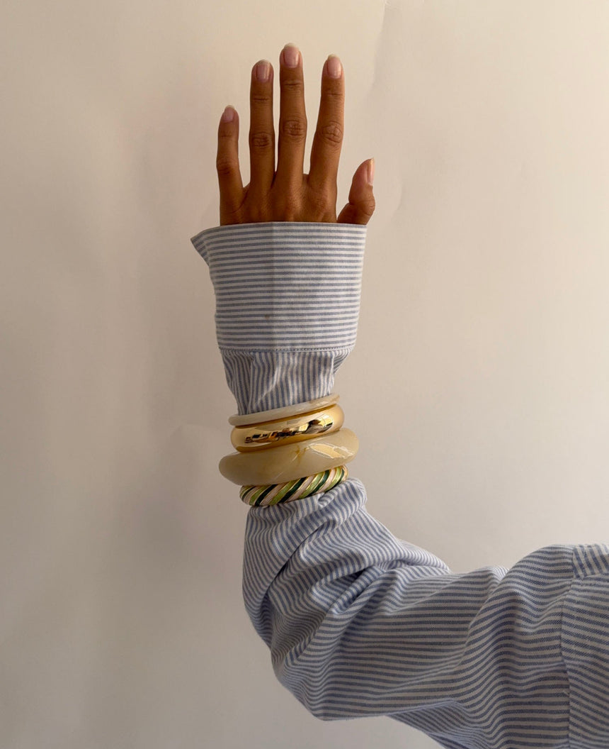 Eivora armbånd med striber -  Grøn/hvid/guld