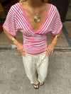 Scandivv bluse med striber - Pink/hvid