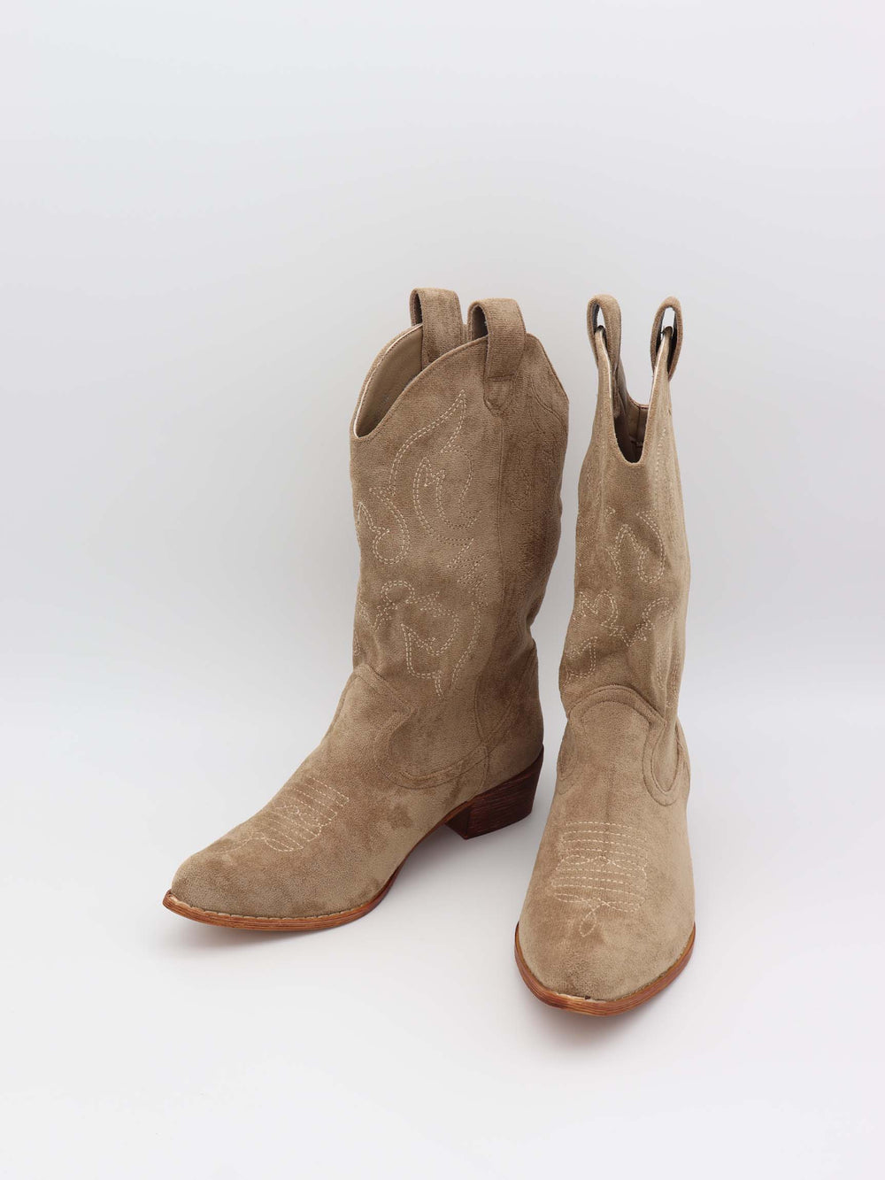 Bassau Cowboystøvler i beige imiteret ruskind