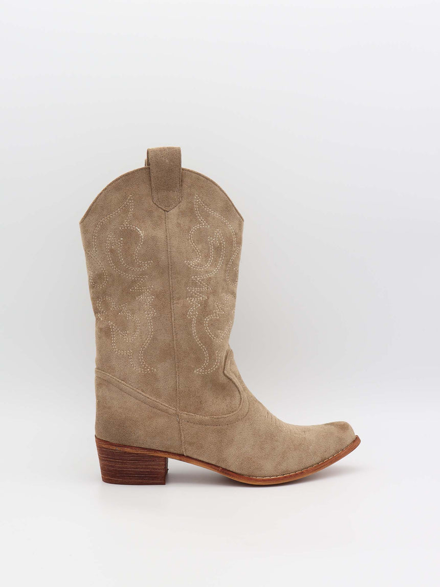 Bassau Cowboystøvler i beige imiteret ruskind