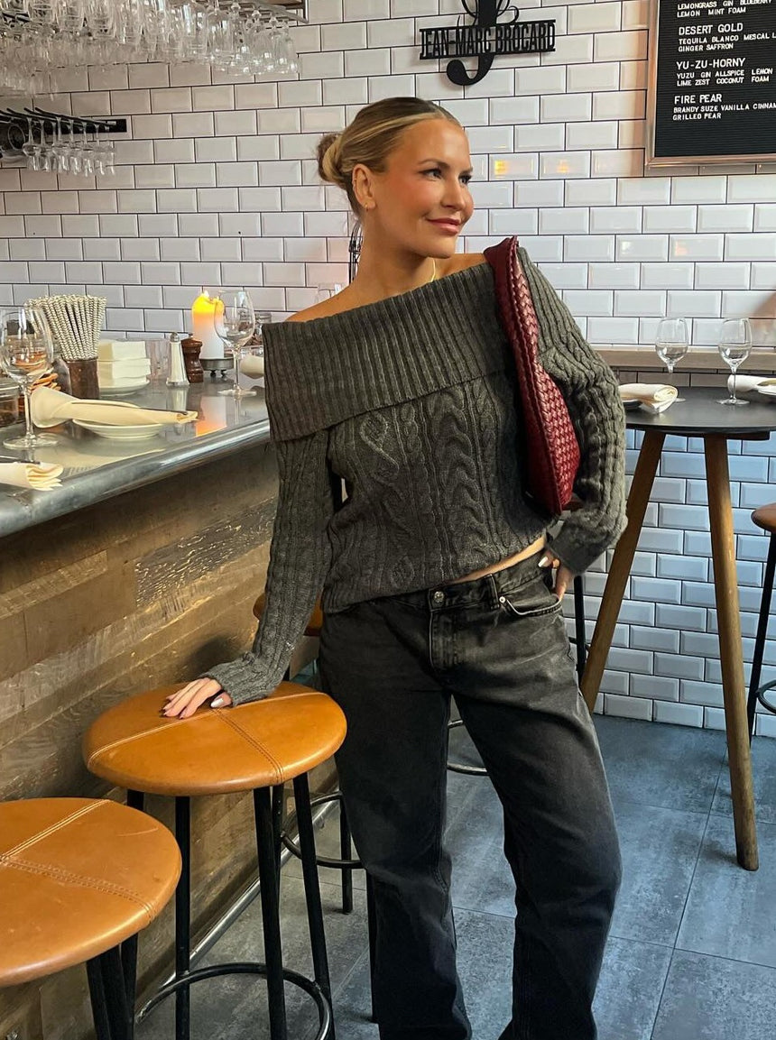 Theresa off-shoulder strik - Grå