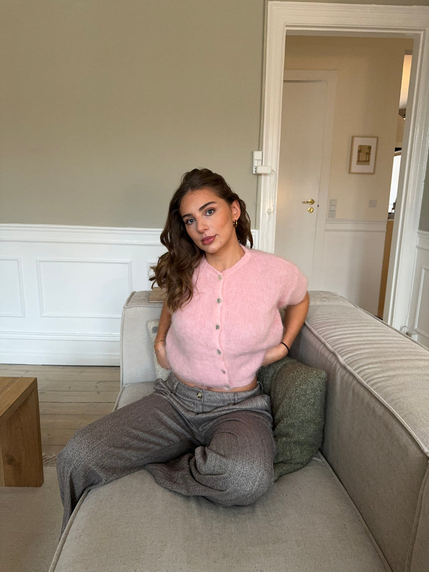 Olivia kortærmet mohair cardigan - Lyserød
