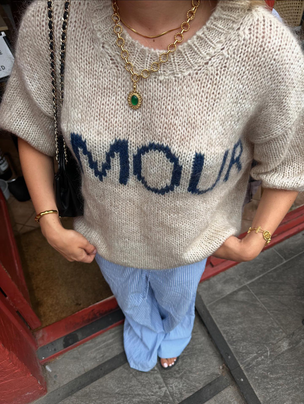 "Amour" striktrøje - Beige